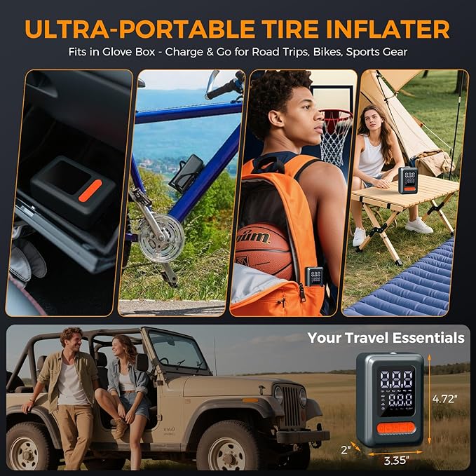 Tire Inflator Portable Air Compressor, 150 PSI Cordless Mini Bike Tire Pump - Image 5