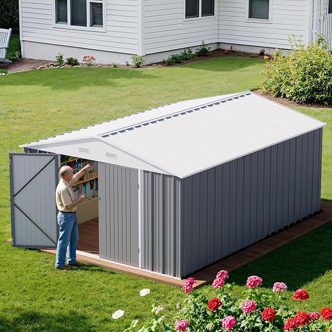Greesum 10×14 FT Outdoor Storage Shed, Metal Storaged Sheds Without Floor - Image 3