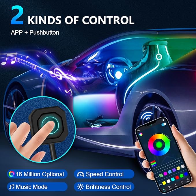 WEBUPAR Acrylic Interior Car Lights, Car Accessories 10 in 1 Car LED Strip - Image 3