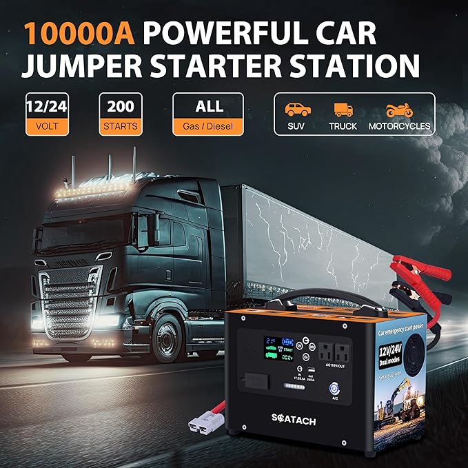 Scatach 10000A Jump Starter, 24V 400W Inverter Battery Jumper Starter Power - Image 2