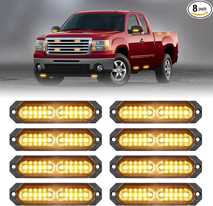 HLauto 1200T Emergency Strobe Grille Lights: 8pcs 12 LED Sync Feature Safety by HLauto