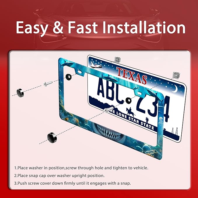 Shark License Plate Frame Ocean Marine Fish License Plate Holder Funny - Image 3