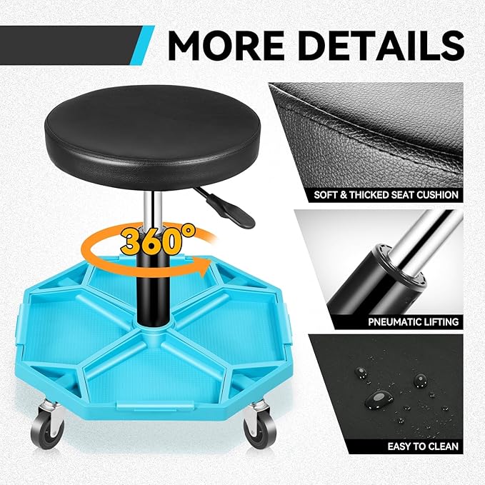 Auto Dynasty Mechanic Stool, Adjustable Rolling Pneumatic Creeper Garage Shop - Image 6