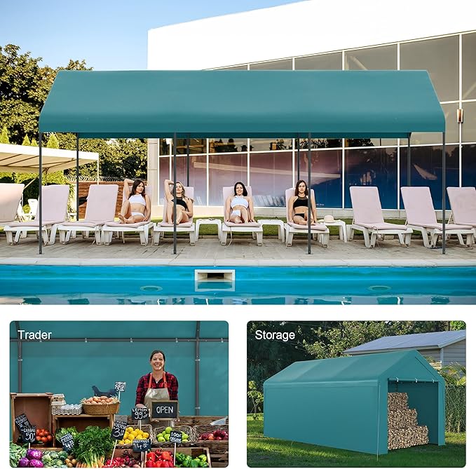 Carport 10x20 Heavy Duty Portable Garage w/Removable Sidewalls & Roll-Up Door - Image 7