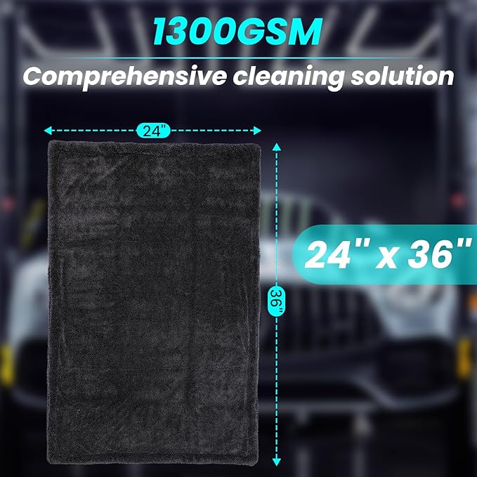 2 Pack 1300 GSM Car Drying Towel, Double-Sided Microfiber Towels - Image 2