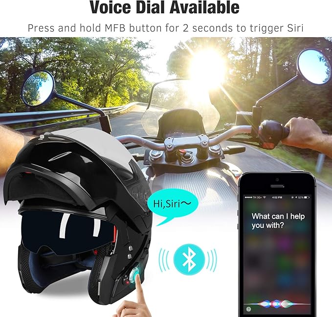 FreedConn BM2-S Bluetooth Motorcycle Helmet, Flip-Up Modular Motorbike Helmet - Image 8
