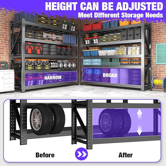 Metal Garage Shelving Unit, Heavy Duty 5-Tier Adjustable Wire Storage Rack - Image 5