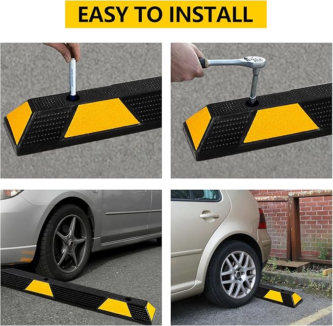 72" Car Parking Stopper, Heavy Duty Rubber Parking Curb Wheel Stops - Image 7