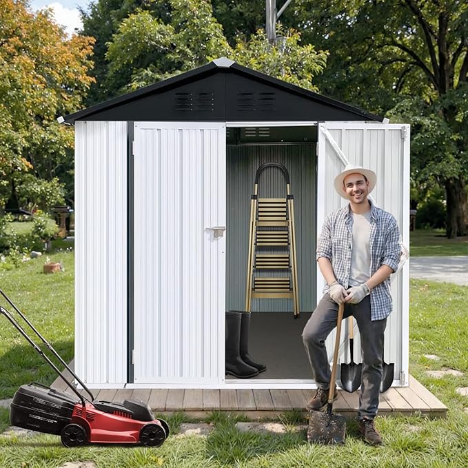 6' x 4' Outdoor Storage Shed, Sturdy Metal Building w/Lockable Doors - Image 2