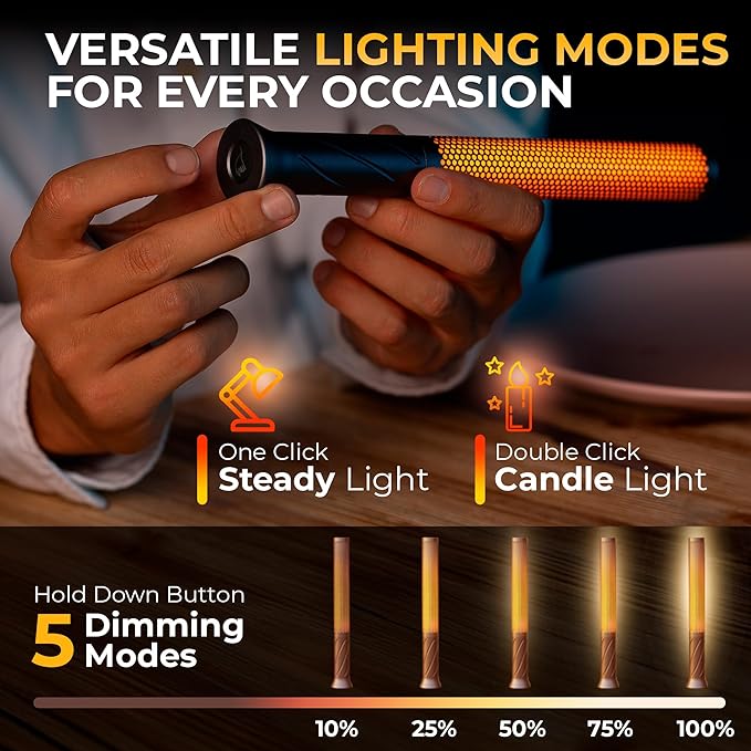 LED Candle Light, Cordless Table Lamps, Bedside Lamps w/2 Modes, Rechargeable - Image 5