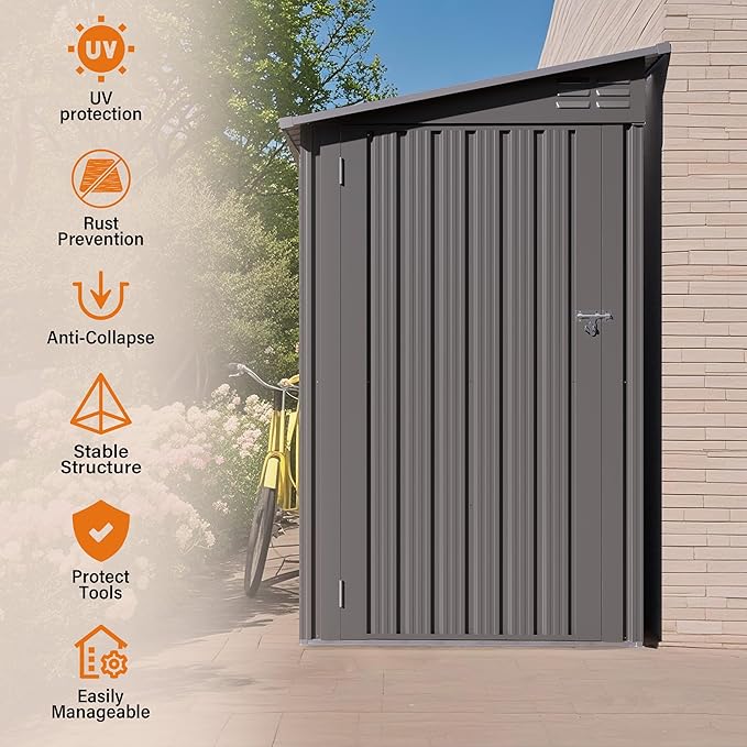 4x9 FT Outdoor Storage Shed, Lean to Metal Shed W/Window, All Weather - Image 5