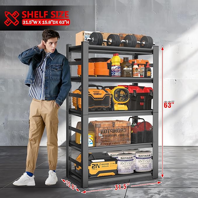 63" H Garage Shelving 3000LBS Heavy Duty Steel Shelving Units, Adjustable 5 - Image 3