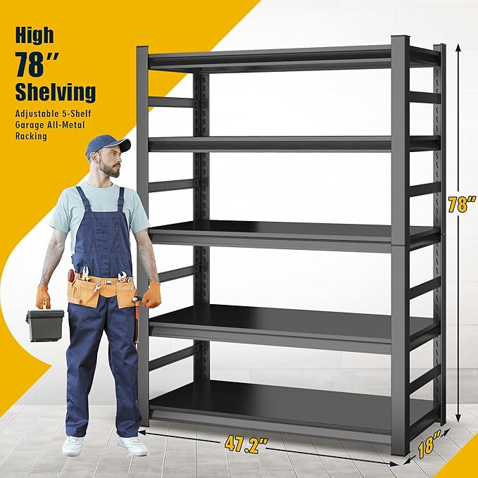 78" H, Metal Garage Shelving Heavy Duty 5-Tier Adjustable Storage Shelves Easy - Image 3