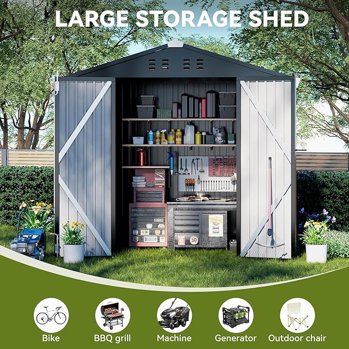 COMHOMA Shed Outdoor Storage Shed Metal, Lockable Doors Tool Sheds - Image 4