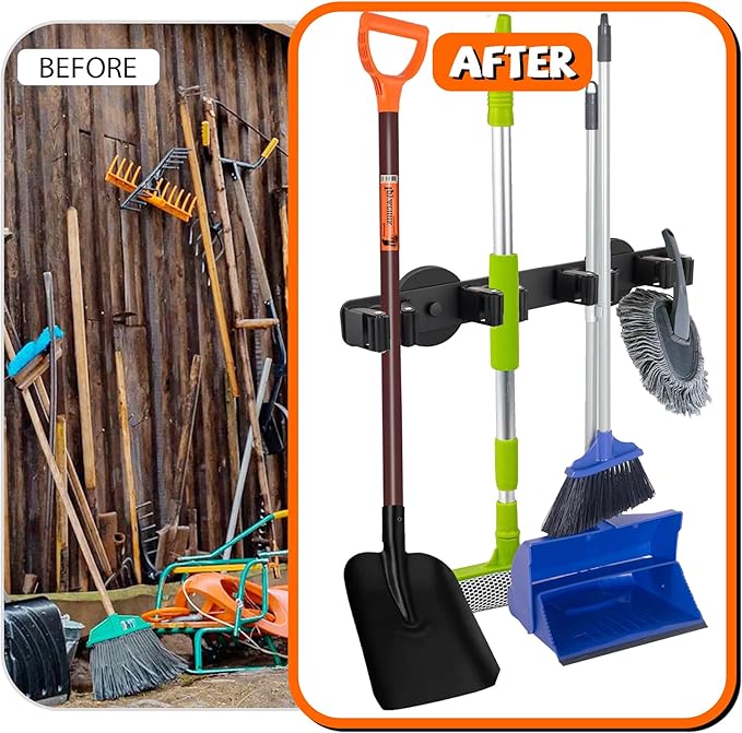 Magnetic Broom Holder Rack, Strong Magnetic Mount Mop Holder 4 Racks - Image 6
