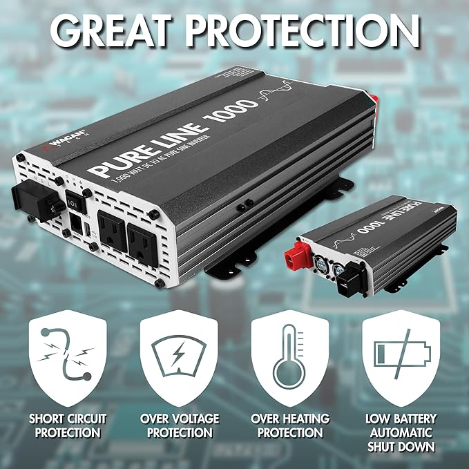 Wagan EL3804 Pure Line Inverter 1000 Watt DC 12V to 110V AC Car Pure Sine Wave - Image 4