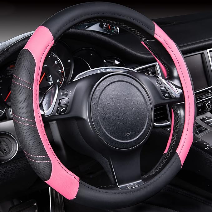 CAR PASS Line Rider Microfiber 14 Inch Leather Sporty Steering Wheel Cover by CARPASS