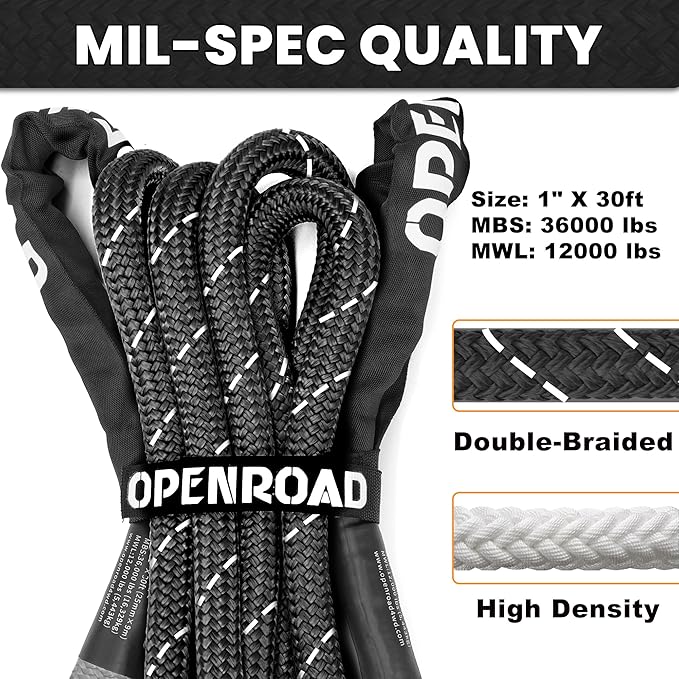 OPENROAD Kinetic Recovery Tow Rope, 36000 Lbs Extreme Duty 35% Elasticity - Image 2
