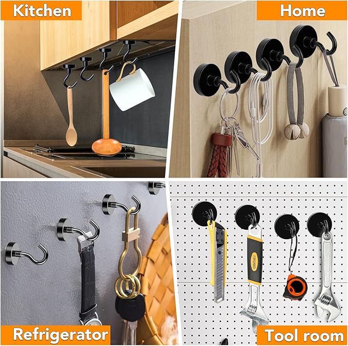 MIKEDE Black Magnetic Hooks Heavy Duty, 28Lbs+ Strong Neodymium Magnets - Image 7