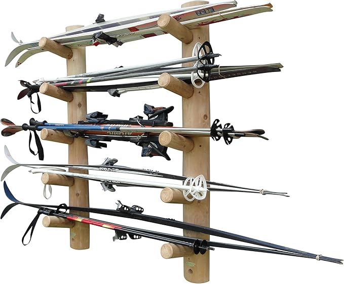 10-Place Wall-Mounted Ski Log Racks by LogKayakRack