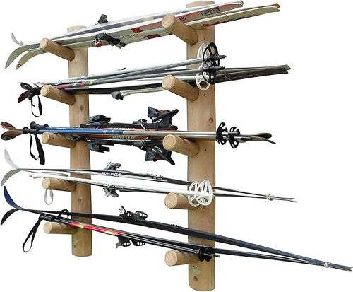 10-Place Wall-Mounted Ski Log Racks by LogKayakRack