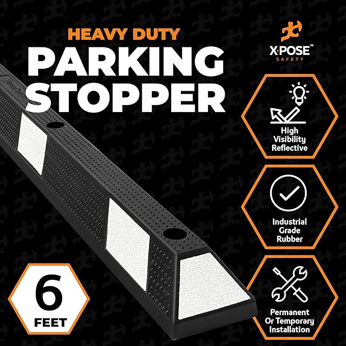 Xpose Safety 72" Heavy Duty Rubber Parking Stopper – 1 Pack Wheel Blocks - Image 2