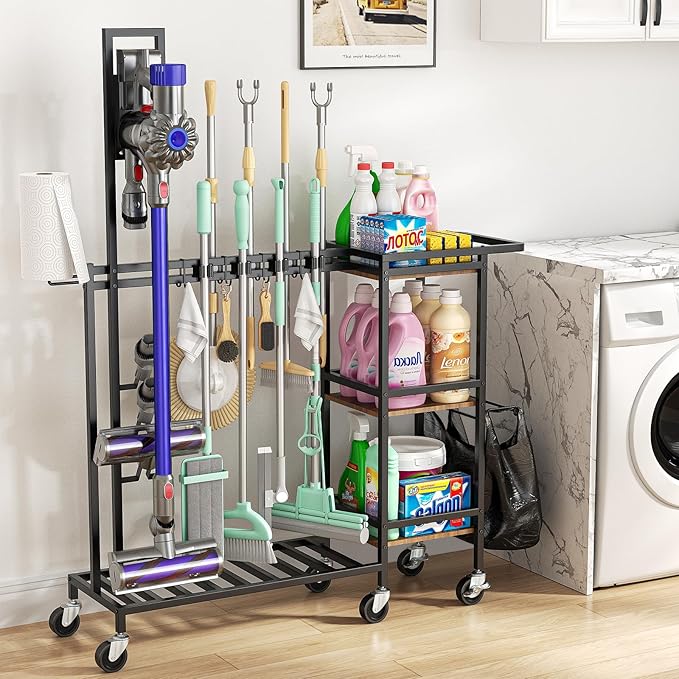 Cleaning Utility Cart on Wheels, Vacuum Stand Compatible by Housolution