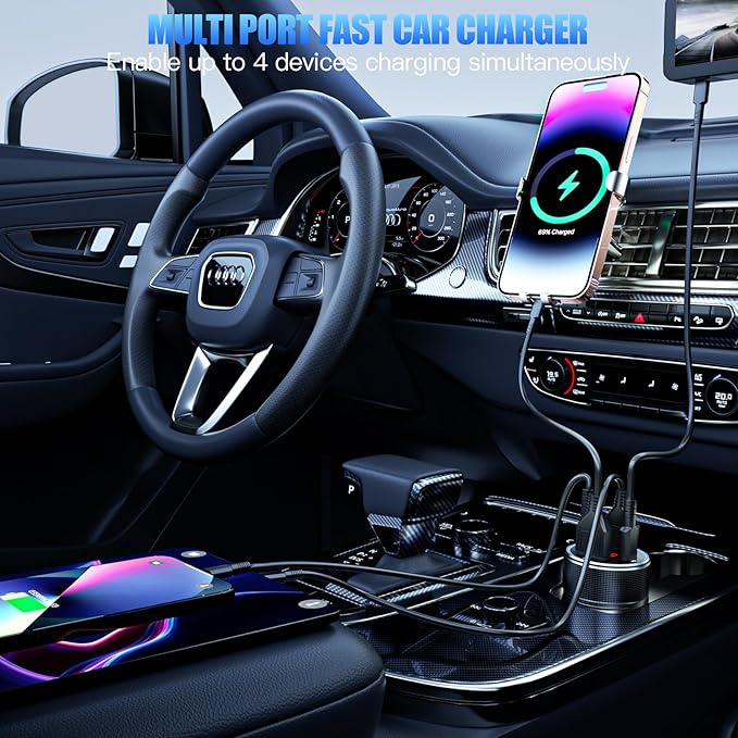 USB C Car Charger, 78W 4 Port Car Phone Charger Adapter Fast Charging, Dual USB - Image 6