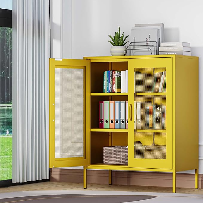 Metal Storage Cabinet with Mesh Doors, Steel Display Cabinet with Adjustable - Image 10