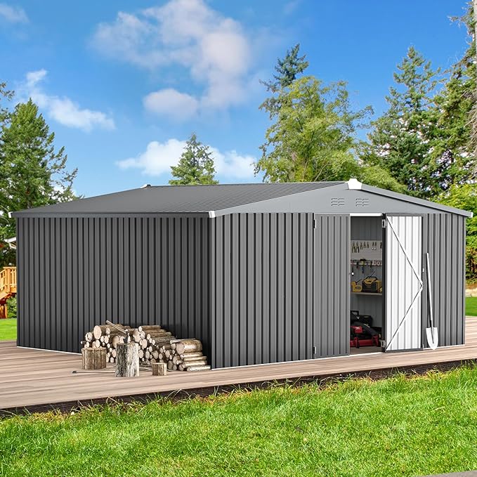 AECOJOY Shed 14' x 12' Storage Shed, Outdoor Metal Storage Sheds & Outdoor by AECOJOY