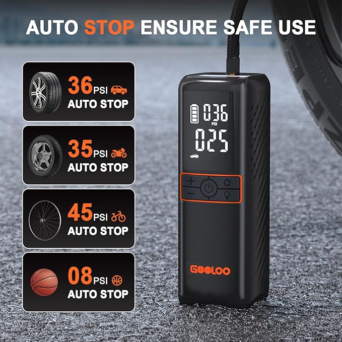 GOOLOO GT160 Tire Inflator Portable Air Compressor, 160PSI Portable Air Pump - Image 3