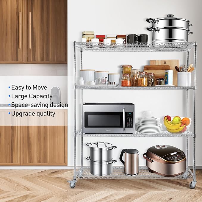 Rengue Wire Shelving with Wheels, 4-Tier Heavy Duty Garage Storage Shelves - Image 4