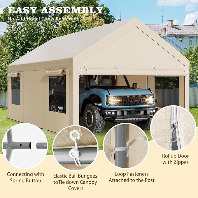 Walsunny Carport, 10x20 ft Heavy Duty Carport Canopy - Image 3