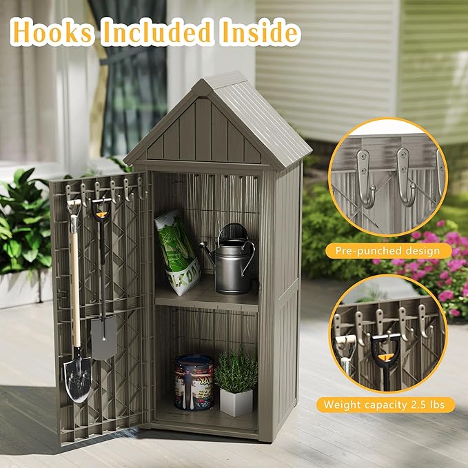 Storage Shed Outdoor Lockable, Waterproof Resin Garden Tool Shed, Heavy-Duty - Image 4