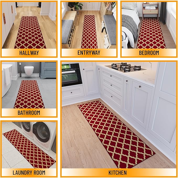 Ottomanson Hallway Runner Rug 1'10" x 7' Non Slip Trellis Area Rugs Easy to - Image 4