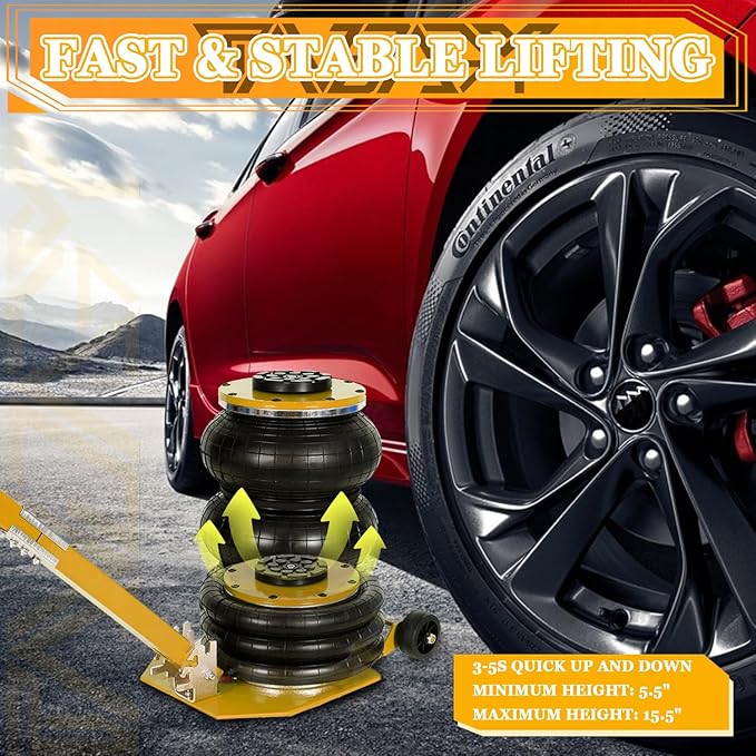 5T Triple Bag Air Jack 11000lbs Pneumatic Jack 3s Fast Lift Up 16in Airbag Jack - Image 3