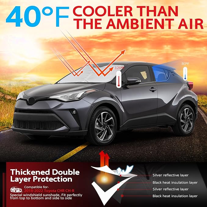 KAYZT Windshield Sun Shade for 2018-2023 Toyota CHR CH-R SUV Foldable Sunshade - Image 2
