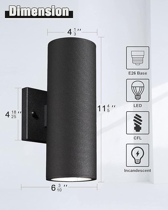 Ken & Ricky Outdoor Light Fixture, Modern Outdoor Sconce Wall Lights, Cylinder - Image 3