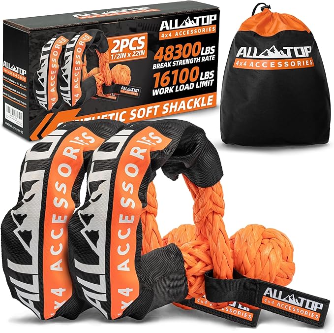 ALL-TOP Synthetic Soft Shackle Rope 1/2in x 22in UHMWPE Recovery Tow Shackles by ALL-TOP4X4