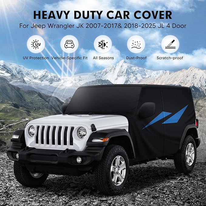 Car Cover for Jeep Wrangler JK JL 4 Door 2007-2025 Waterproof All Weather Car - Image 2