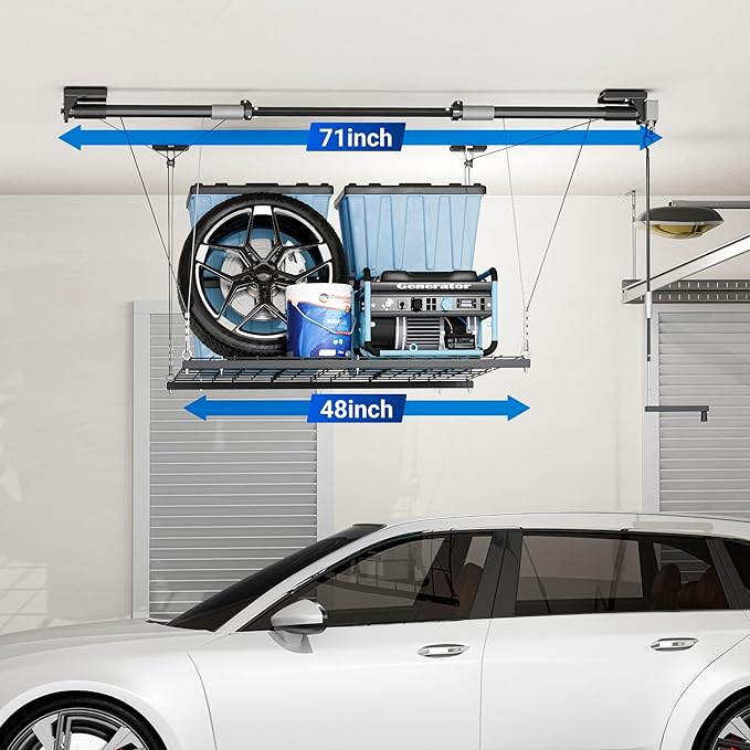 FLEXIMOUNTS GL1 Overhead Garage Lifting Storage Rack, 4x4 Ft Heavy-Duty Metal - Image 2