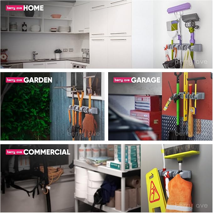 Berry Ave Broom Holder & Wall Mount Garden Tool Organizer- Kitchen, Garage & - Image 3