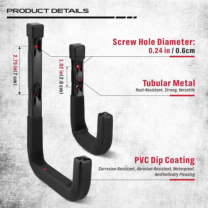 SEDY Heavy Duty Garage Storage Hooks: 4-Piece 6" & 3" Wall Mount J Utility - Image 5