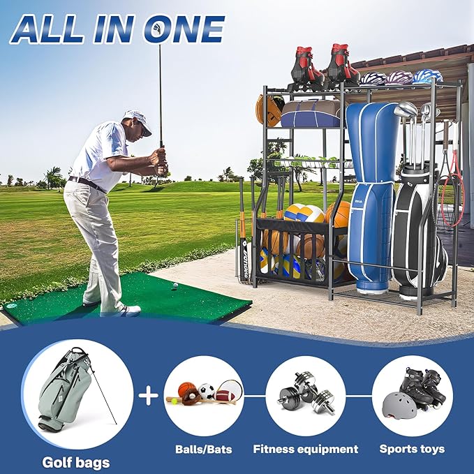 Garage Sports Equipment Organizer, Strong Load Bearing Golf Bag Organizer - Image 7