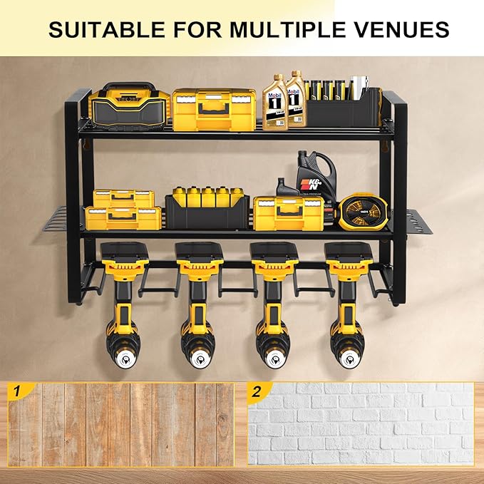 Power Tool Organizer Wall Mount, 2 Pack 3 Layers Garage Wall Shelving, 8 Drill - Image 6