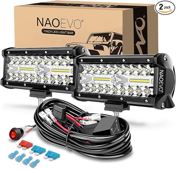 NAOEVO 7 Inch LED Light Bar, 240W 24, 000LM Offroad Fog/Driving Lights LED Pods by NAOEVO