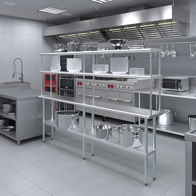 Amgood Stainless Steel Work Table Double Tier Overshelf | Metal Kitchen Prep - Image 4