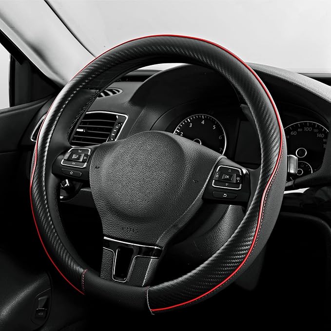 PIC AUTO Steering Wheel Cover, Sports Carbon Fiber and Super Breathable Leather by PICAUTO