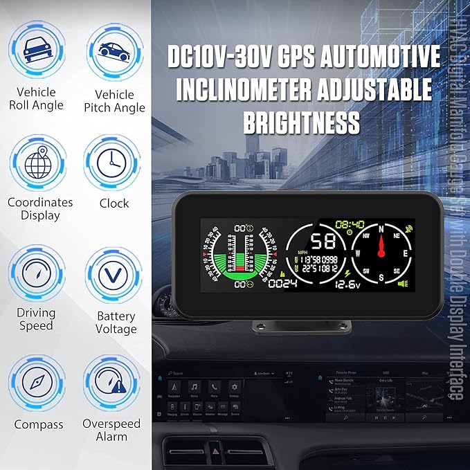 GPS Car Digital Inclinometer for Off Road Vehicles, Head Up Display DC 10-30v - Image 6