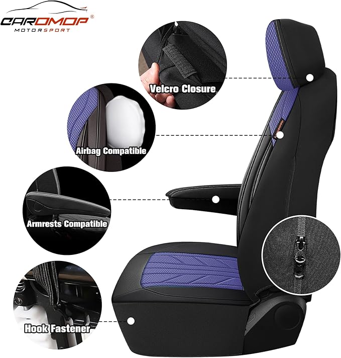 CAROMOP Luxury Faux Leather&Fabric Car Seat Covers 2 Front Seats - Image 4
